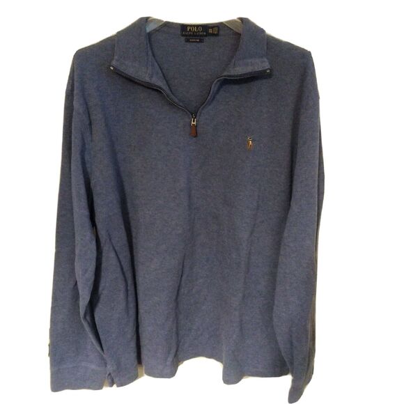 Polo Ralph Lauren Estate Rib Sweater Mens Size XXL 2XL Blue 1/4 Zip Long Sleeve - Picture 1 of 8